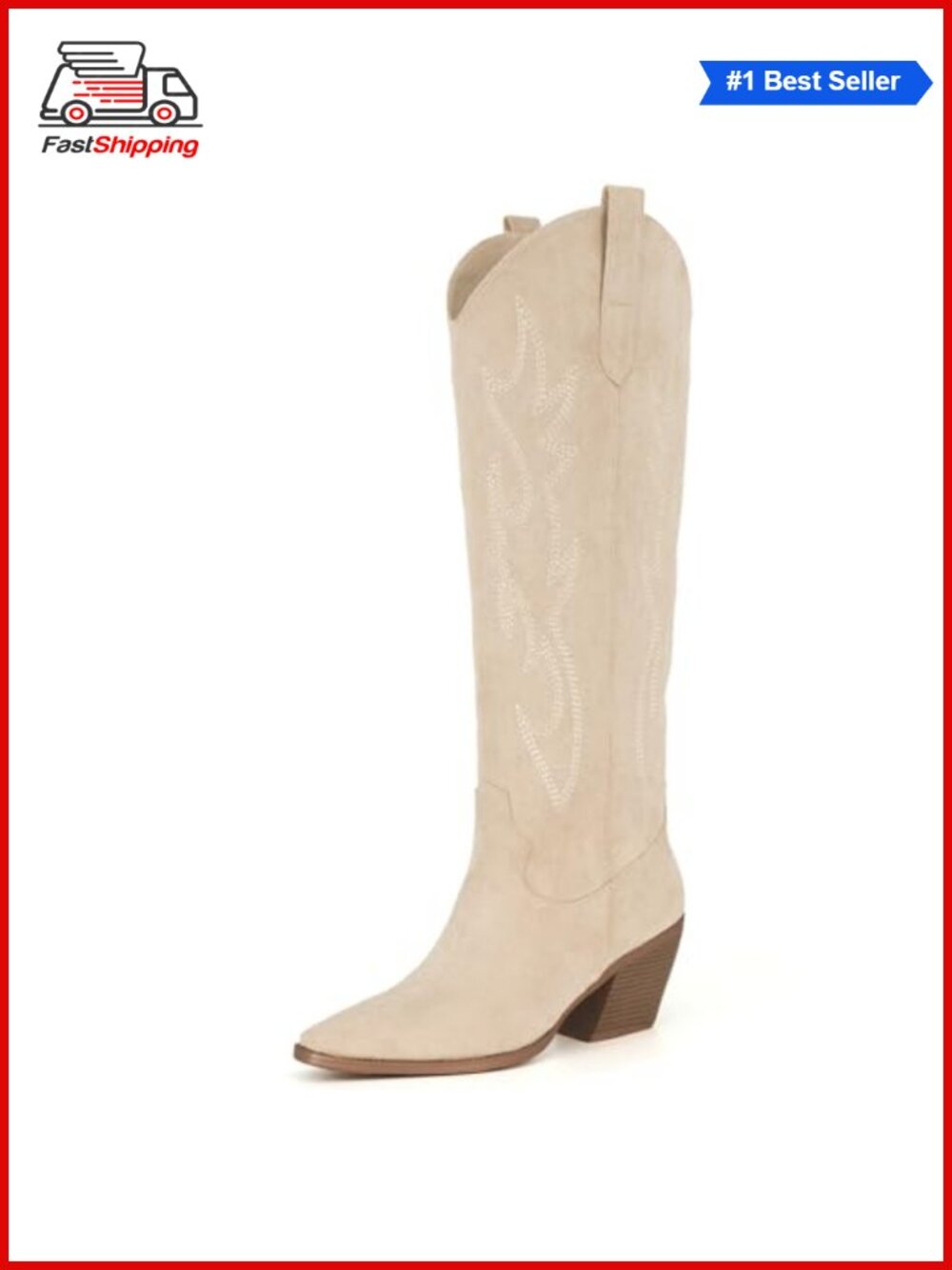✨ iiimmu Cowgirl Knee High Boots Pointed Toe Block Heel Faux Suede Western